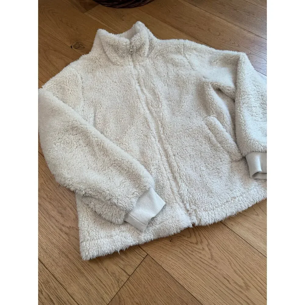 J.Crew Funnel Neck Sherpa Zip Up Jacket Womens XS Ivory Cream Oversized Cozy